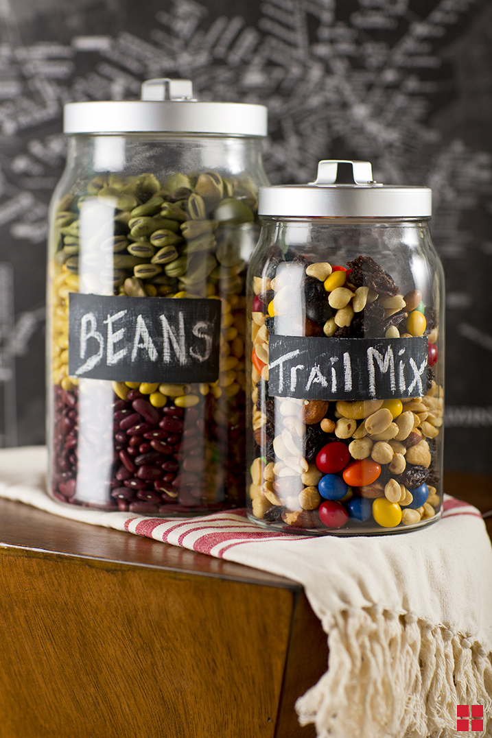 Snack jars painted with chalkboard paint